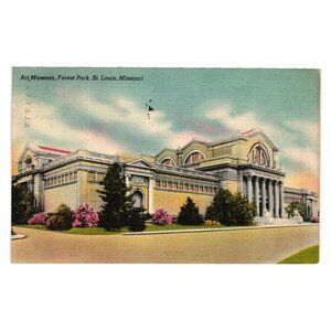 Vintage 1945 St Louis Art Museum Forest Park Architectural Postcard Linen Stamp